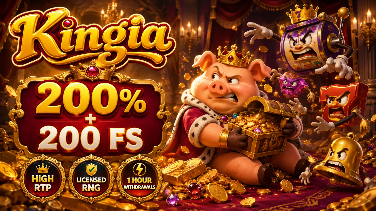 Kingia Casino welcome offer: 200% bonus plus 200 free spins