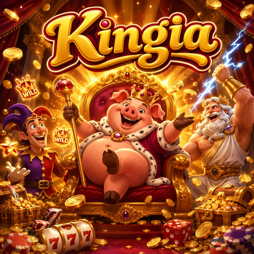 Kingia Casino throne room with the crowned king and piles of gold